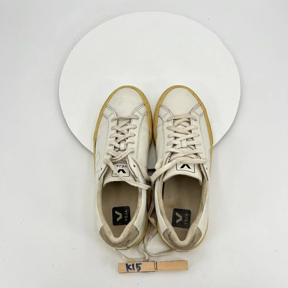 Veja Esplar Women Size 7 Extra White Leather V stitch Logo Lace Up Training Shoe